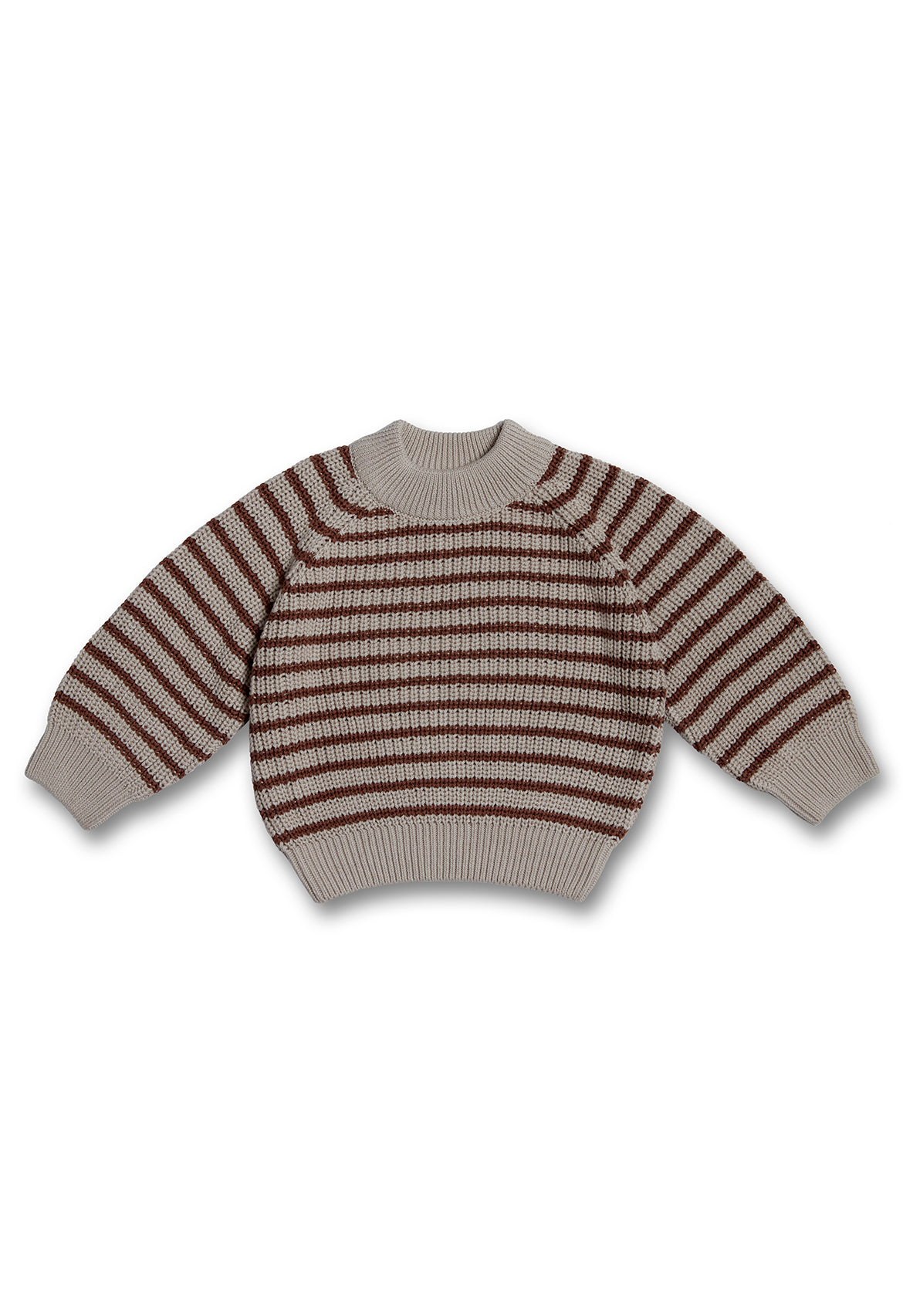 striped knit jumper in taupe and rust colors
