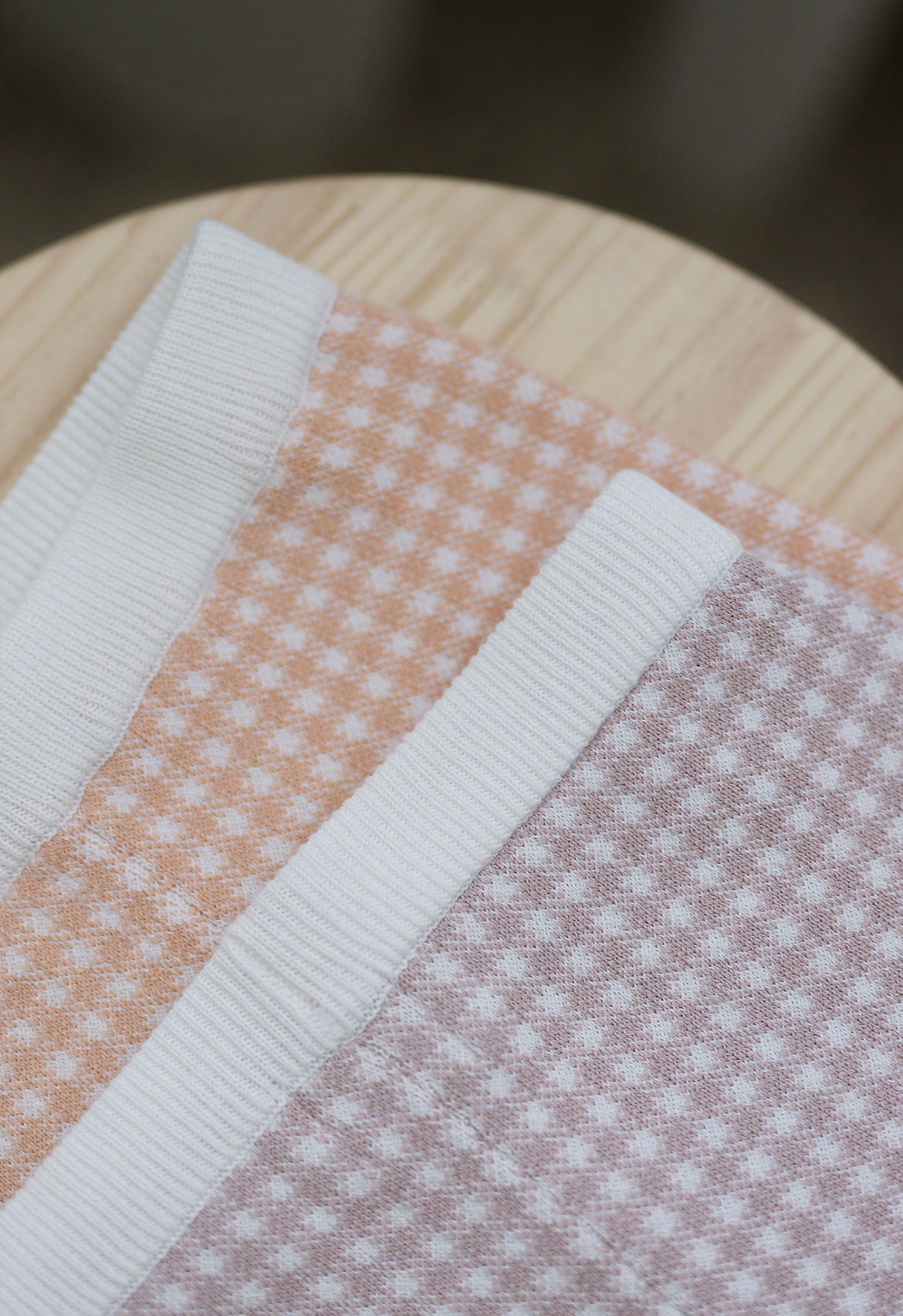close up of gingham shorts together