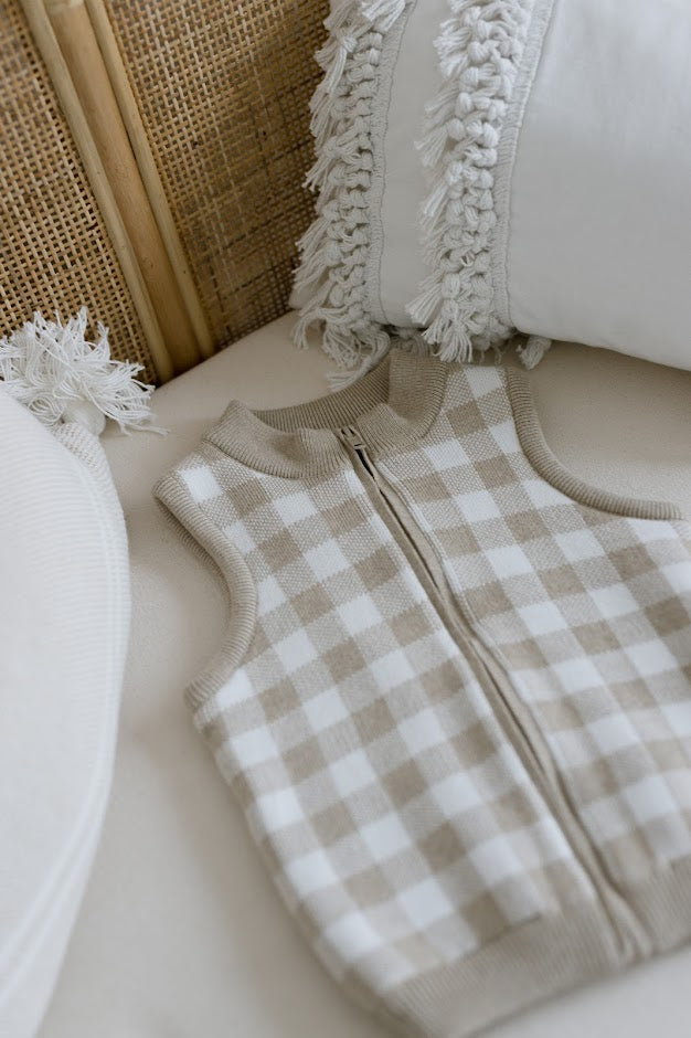 Knitted Sherpa Vest (Camel Gingham)