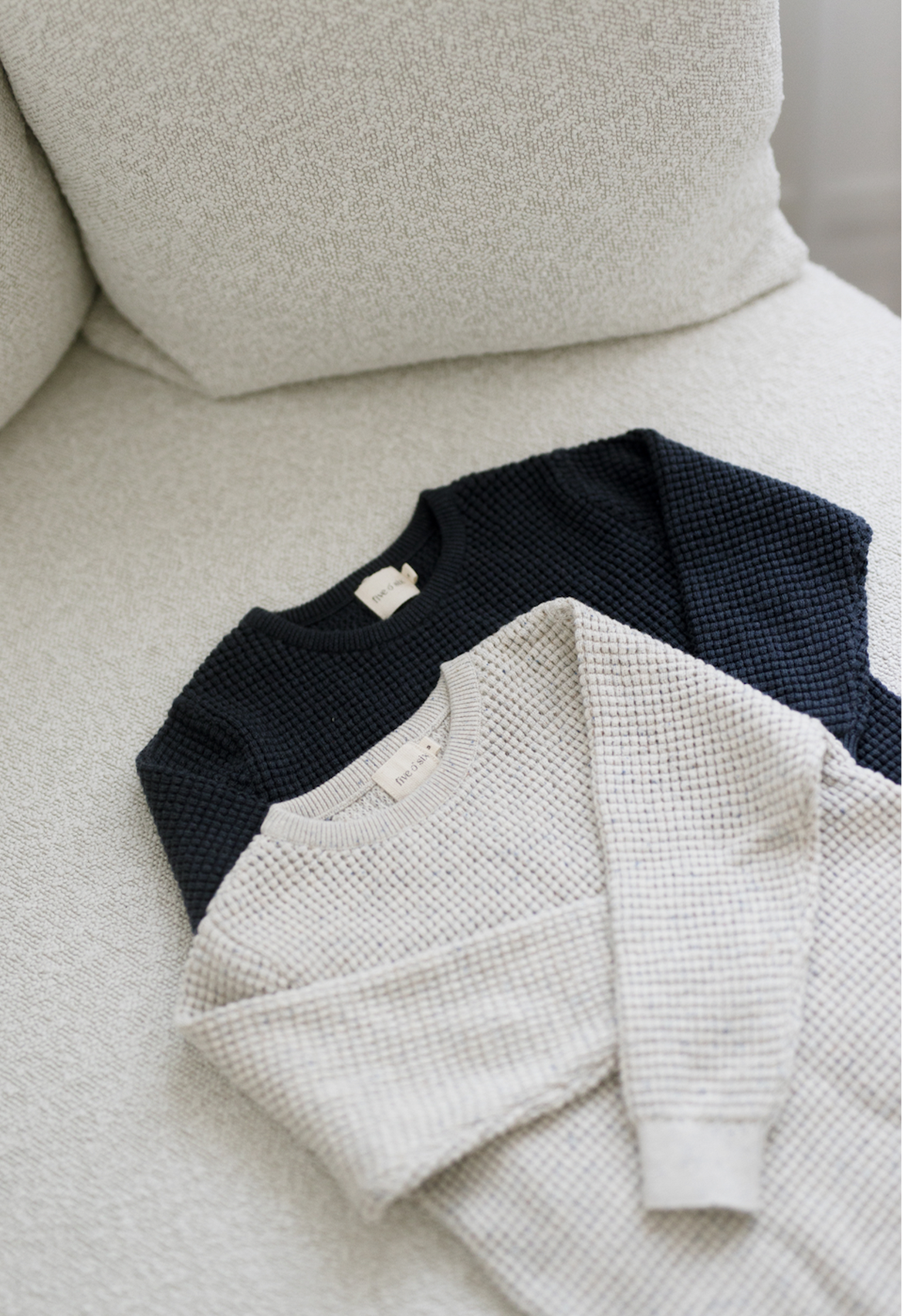 two tones of waffle pull over organic cotton jumpers
