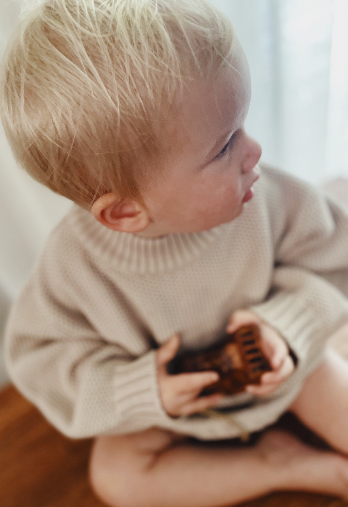baby boy in chunky knit jumper