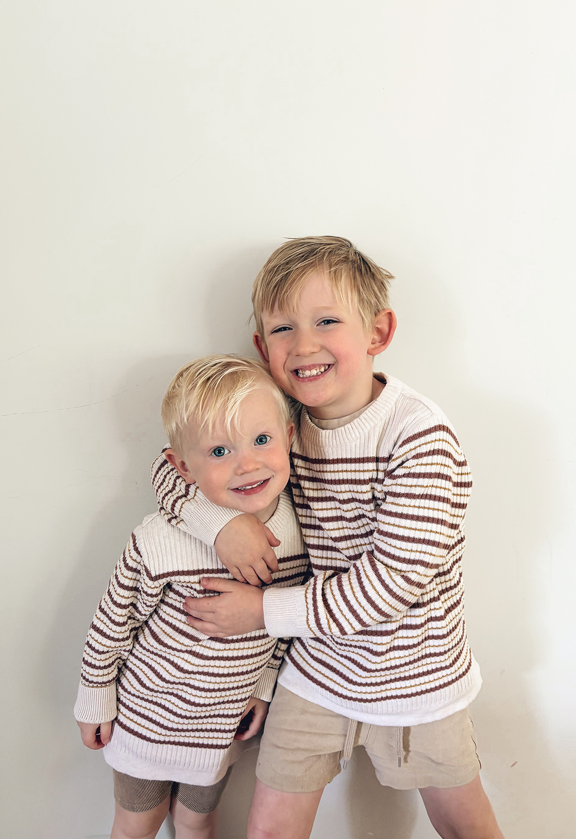 brothers in striped knit organic cotton jumper
